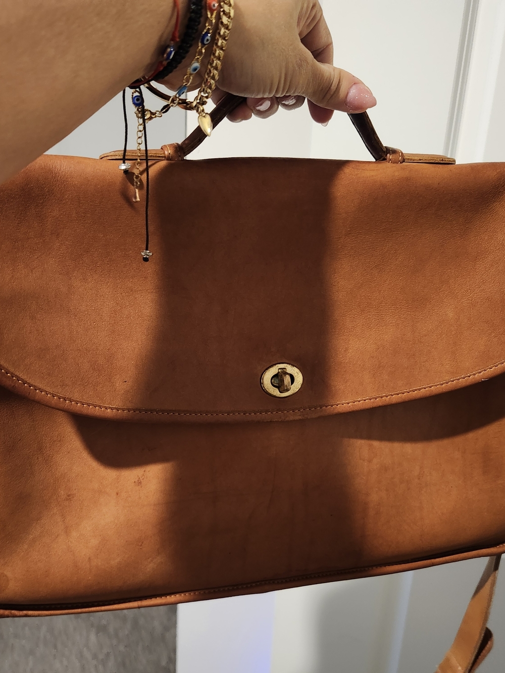 Vintage Coach Classic British Tan Leather Top-Handle Brief Case